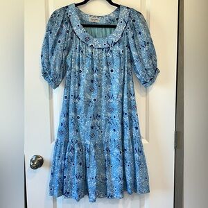 Olivia James The Label Prairie dress Puff sleeve Cottage Boho Sz M Blue